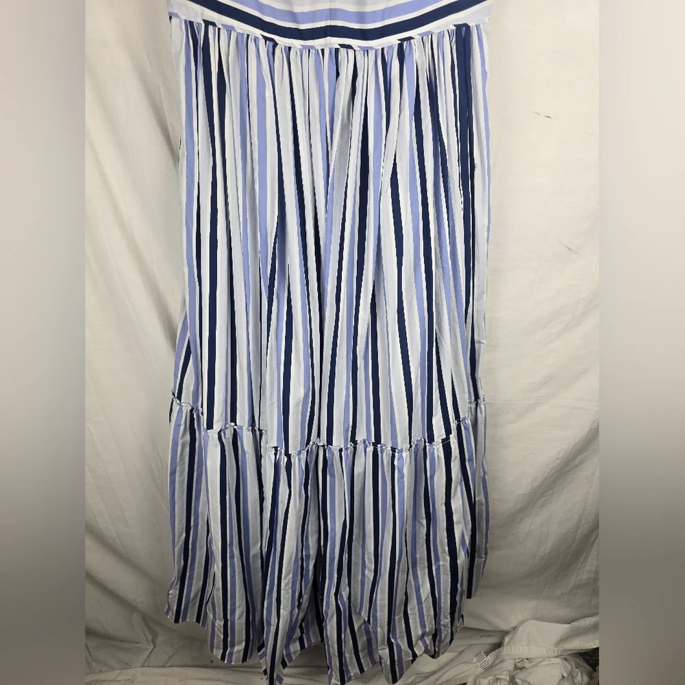 J.Crew Shirting Striped Tiered Multi Blue and White Cotton Maxi Dress Sz 4 Tall - Picture 5 of 12